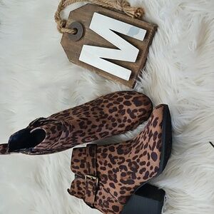 Time and Tru Leopard Print Ankle Boots with Buckle Accent and Side Zip